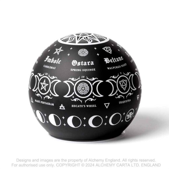 Alchemy Gothic Pagan Calendar LED Globe Light Black Glass Etched Symbols NIB - Picture 4 of 7